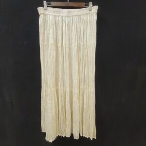 Marisol Womens Pull On Crinkle Embossed Fairy Angelcore Skirt Size L Ivory Maxi